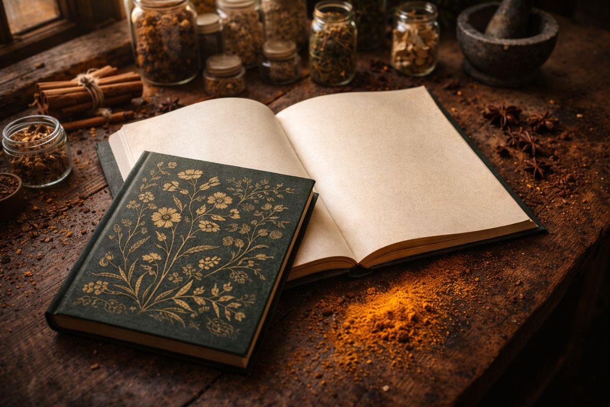 E-book La Botica de tu Cocina sobre mesa con especias